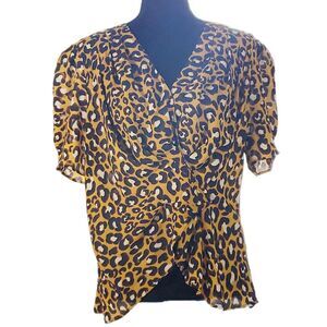 Who What Wear Leopard Print Short Sleeve Draped Neck Top Size Large